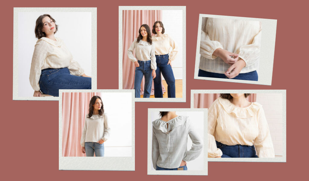 A collage of different photos of the Meadow blouse