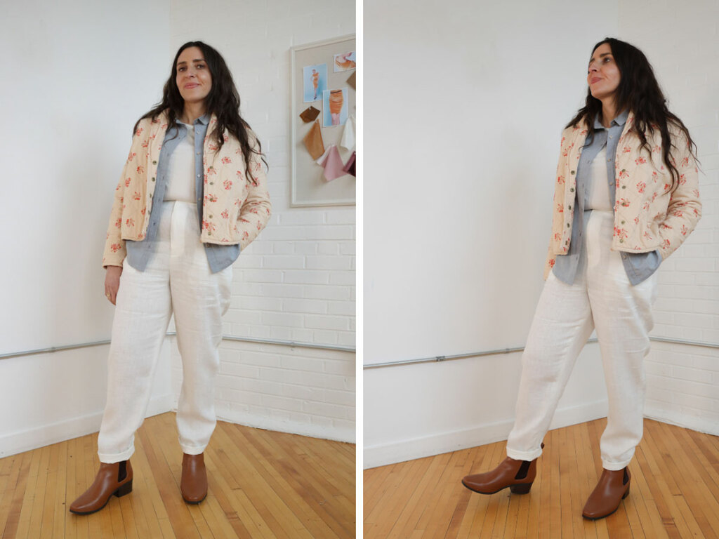 Sarai wearing the Easton quilted jacket