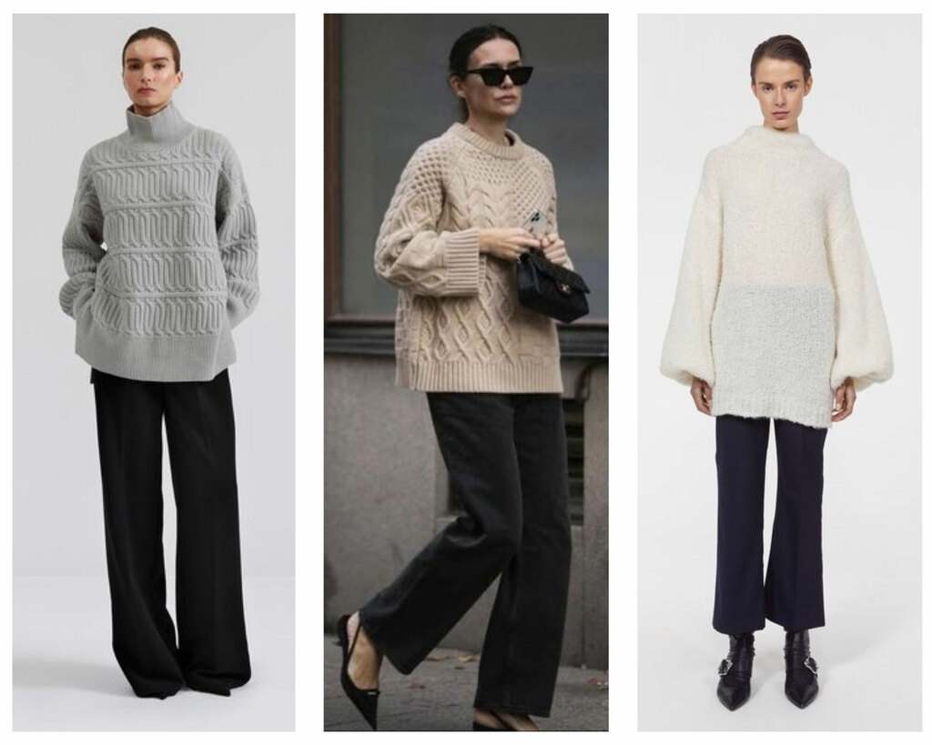 Models wearing oversized sweaters and loose pants