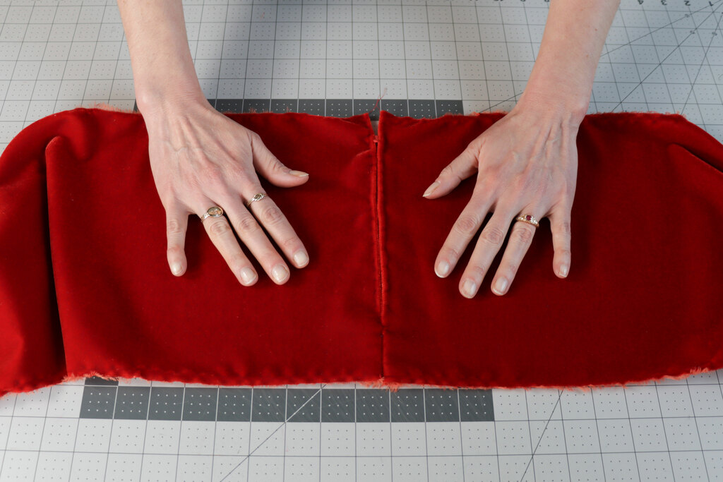 A zipper inserted into velvet fabric