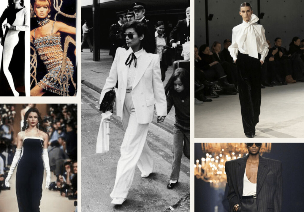 A collage of runway fashion images