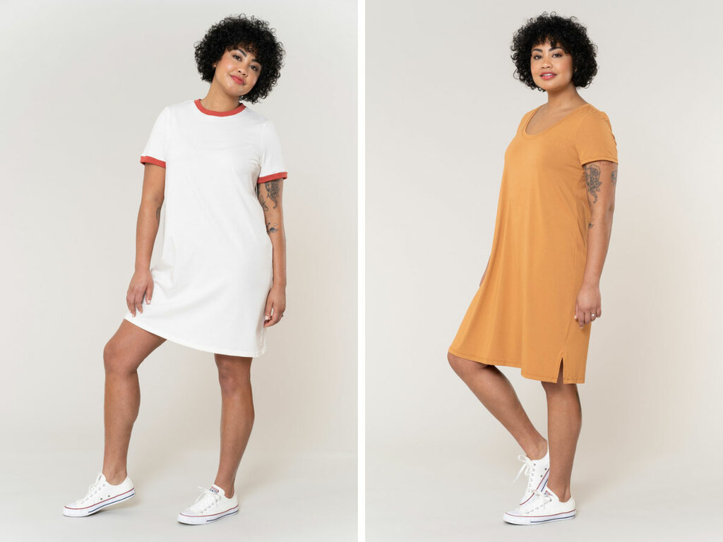A model wearing a T-shirt dress
