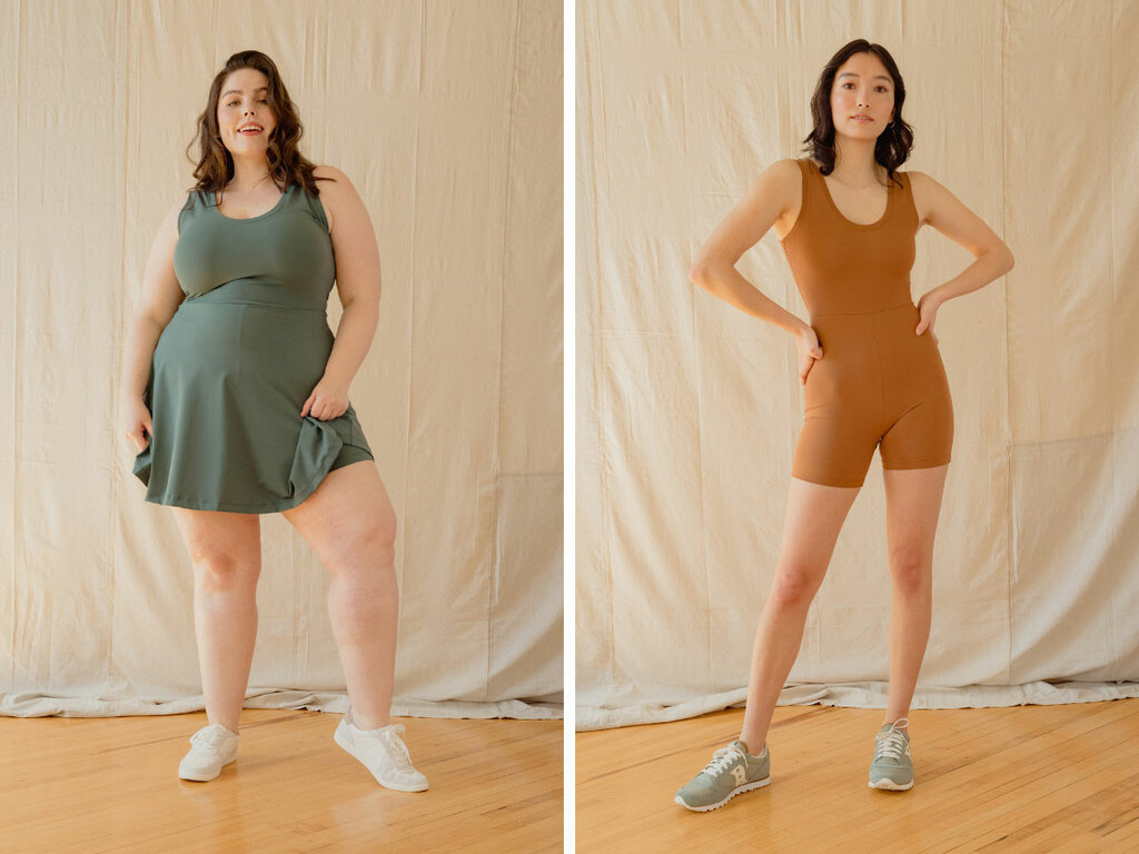 Two models wearing one pattern that has a version for a dress and a version for a playsuit