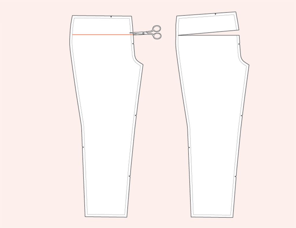 illustration of pattern piece showing front adjustment lines