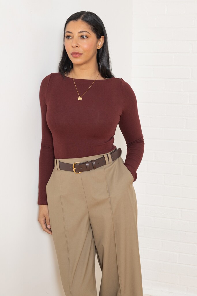 Woman modeling khaki Birch trousers
