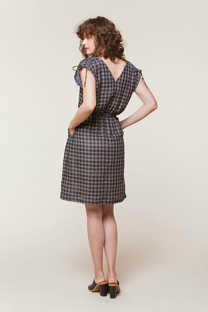 Woman modeling Kimmy dress back view