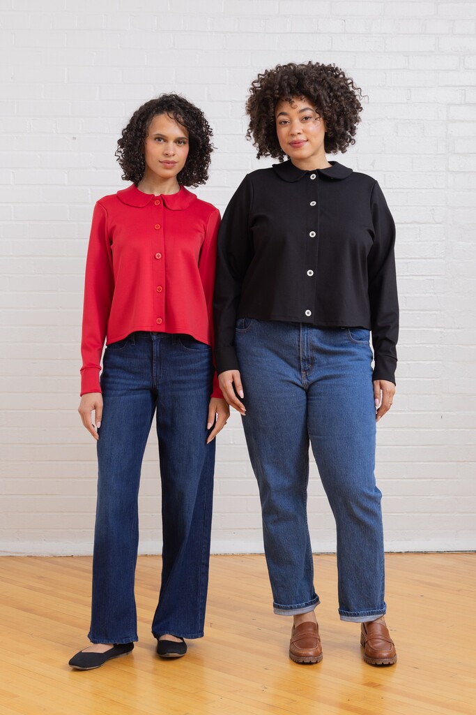 Models wearing Thistle cardigans