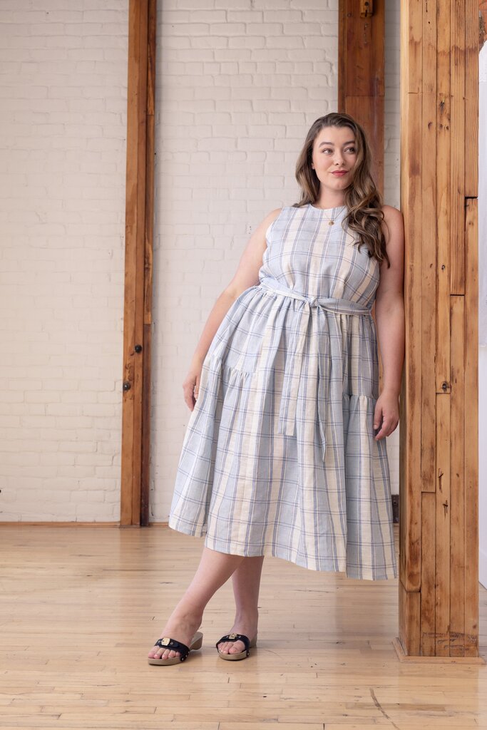Model wearing a checkered Rosemary