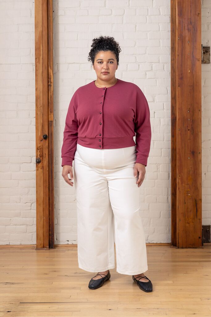 Opal cardigan on Franki, front view