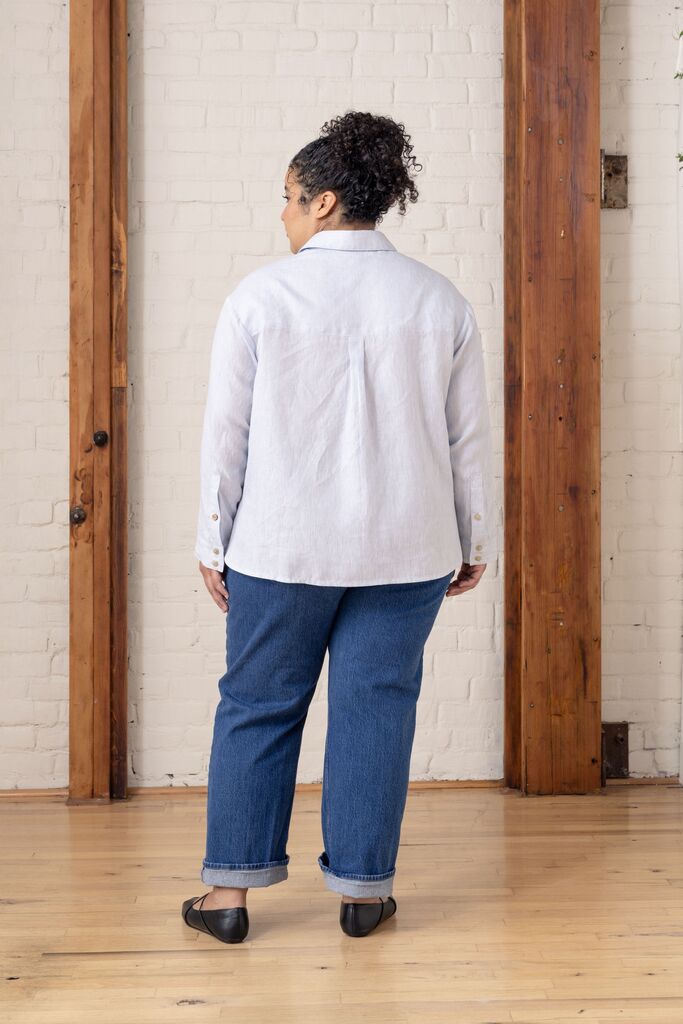 Grove shirt on Franki, back view