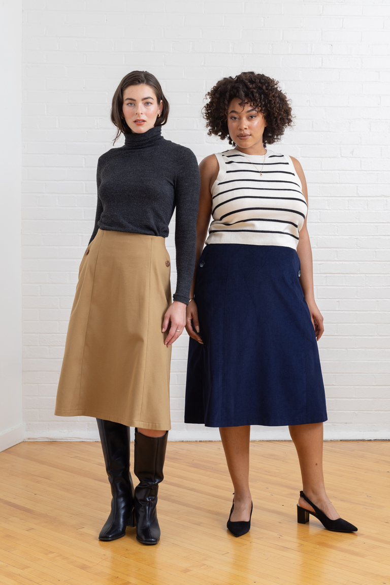 The Orla Lined Midi Skirt sewing pattern, from Seamwork
