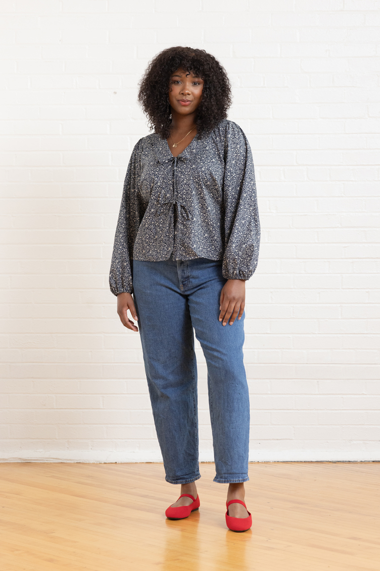 The Cosmo Tie-front Blouse sewing pattern, from Seamwork