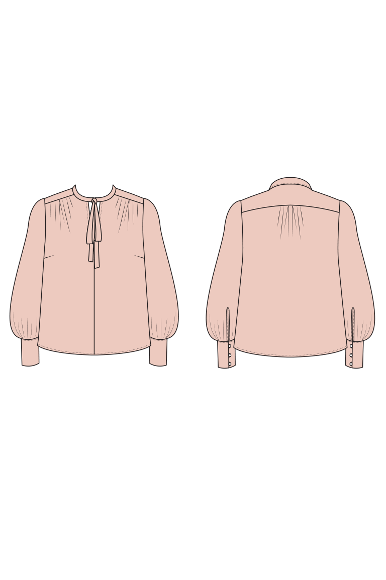 The Garnet Modern Tie Neck Blouse sewing pattern, from Seamwork