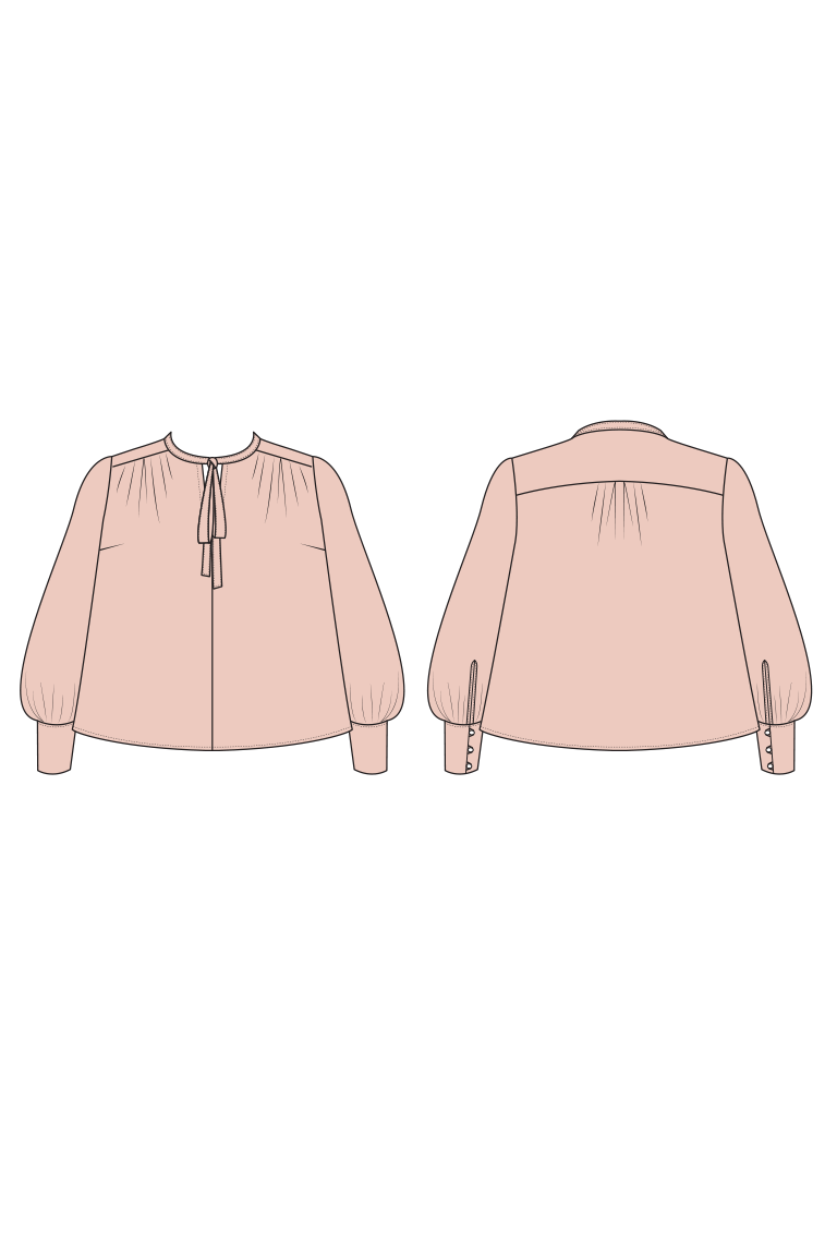 The Garnet Modern Tie Neck Blouse sewing pattern, from Seamwork