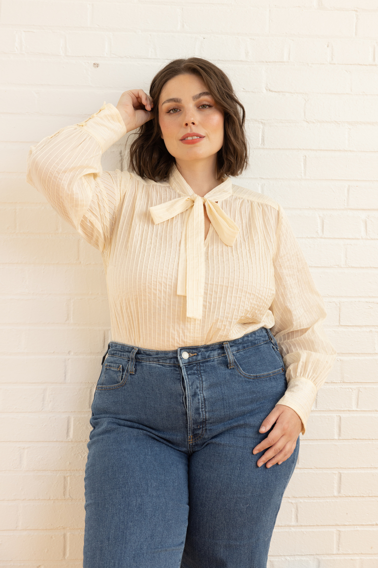 The Garnet Modern Tie Neck Blouse sewing pattern, from Seamwork