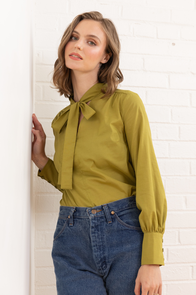 The Garnet Modern Tie Neck Blouse sewing pattern, from Seamwork