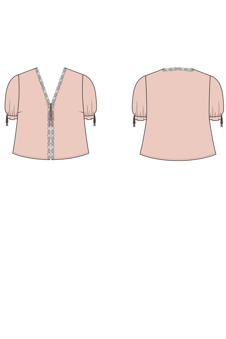 The Orchid Puff Sleeve Tie Front Top sewing pattern, from Seamwork